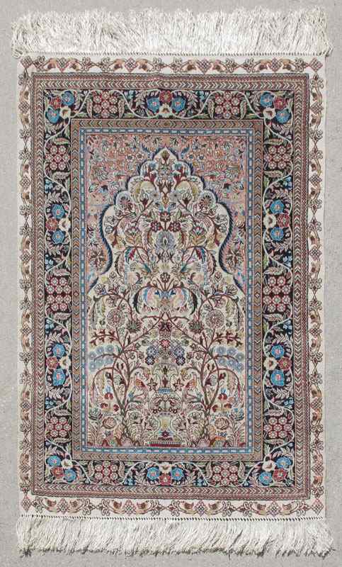 Appraisal: TURKISH HEREKE HAND KNOTTED SILK PRAYER RUG ' x '