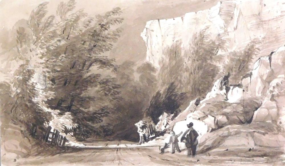 Appraisal: Grisaille landscape English early th C unsigned mixed media adult