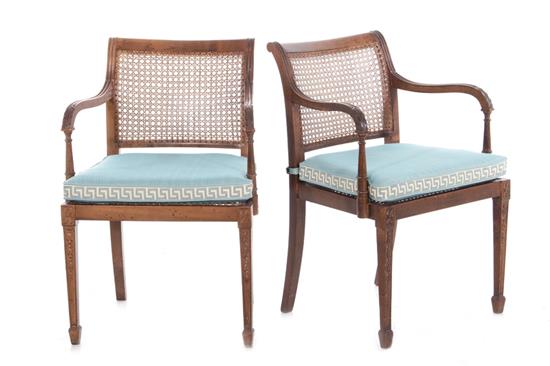 Appraisal: Pair Sheraton style caned beechwood armchairs BH SH W D