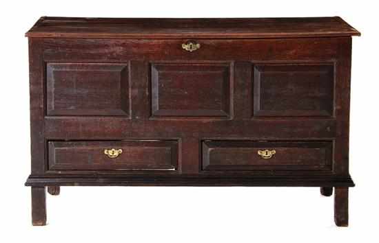 Appraisal: Georgian carved oak blanket chest th century rectangular top with