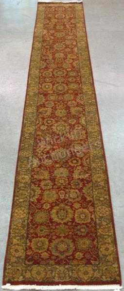 Appraisal: Handmade Oriental Runner India Agra design dark red field with