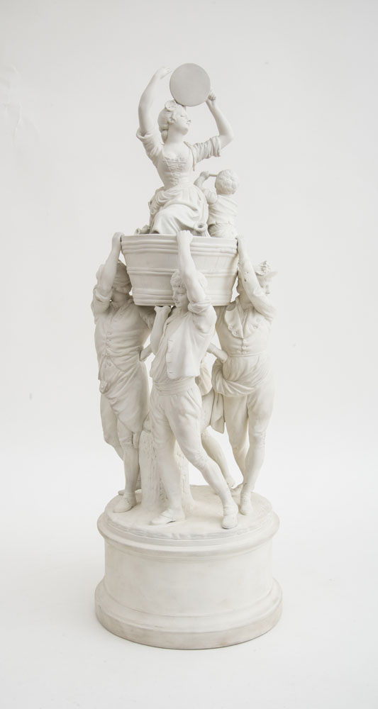 Appraisal: FRENCH BISQUE PORCELAIN FIGURAL GROUP REPRESENTING AUTUMN AFTER LOUIS CYFFLE