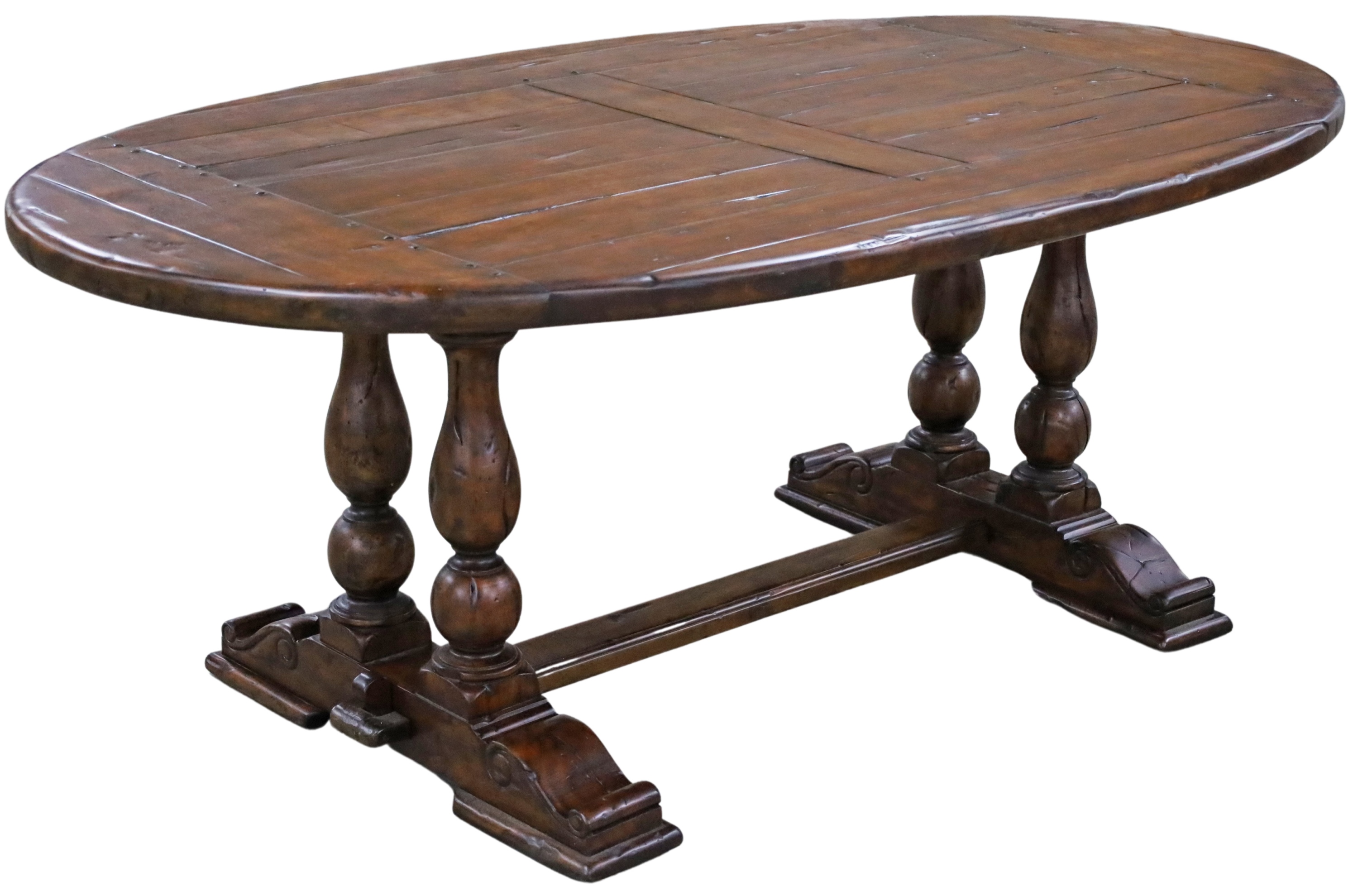 Appraisal: FRENCH SOLID TOP WALNUT DINING TABLE French Provincial style inch