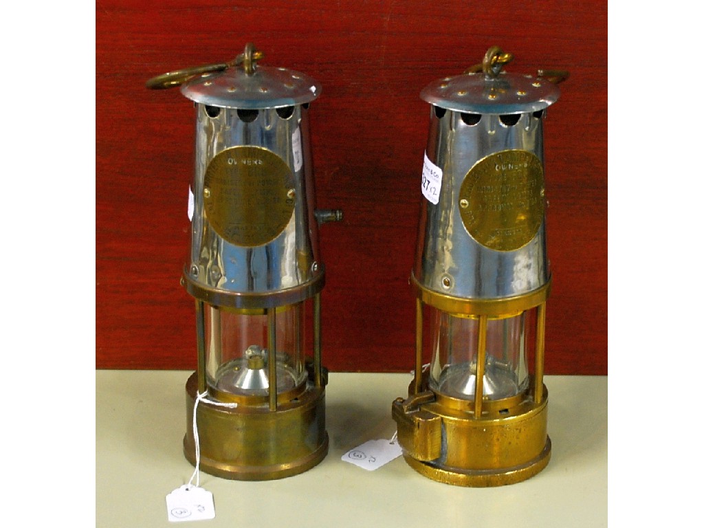 Appraisal: TWO BRASS AND NICKEL MINERS SAFETY LAMPS