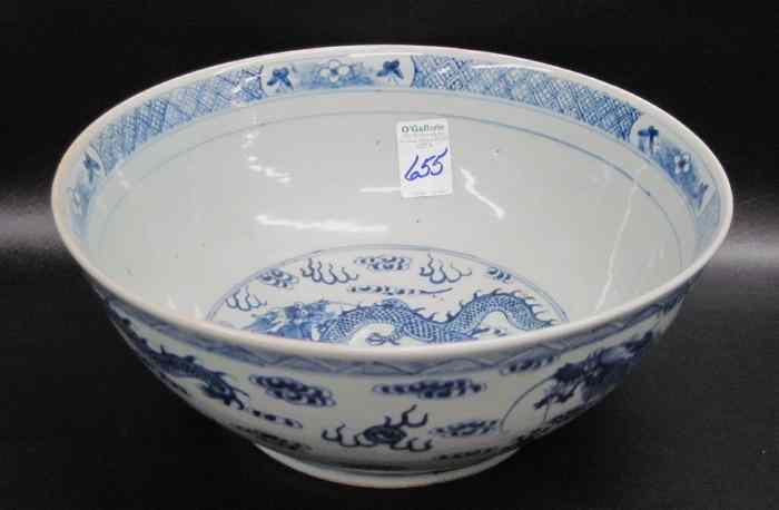 Appraisal: CHINESE BLUE AND WHITE PORCELAIN LARGE BOWL hand painted under