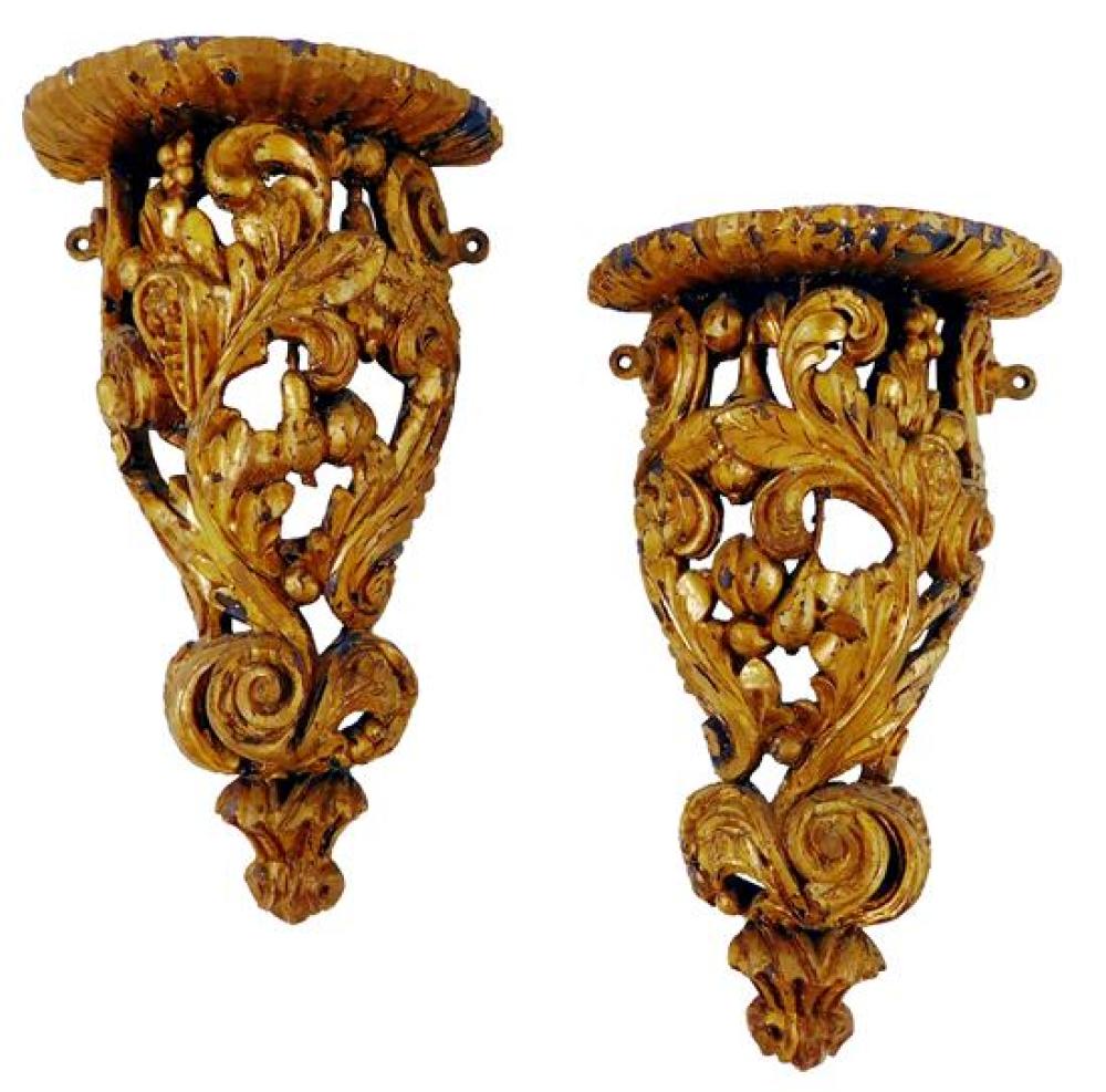 Appraisal: Pair of giltwood wall brackets Continental th C or before