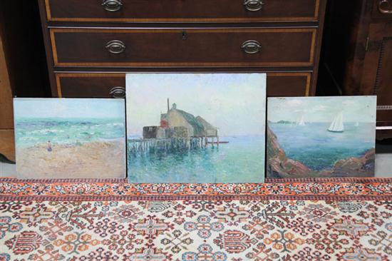 Appraisal: THREE SEASCAPE PAINTINGS BY DORA G MCCOLLISTER OHIO - Oil