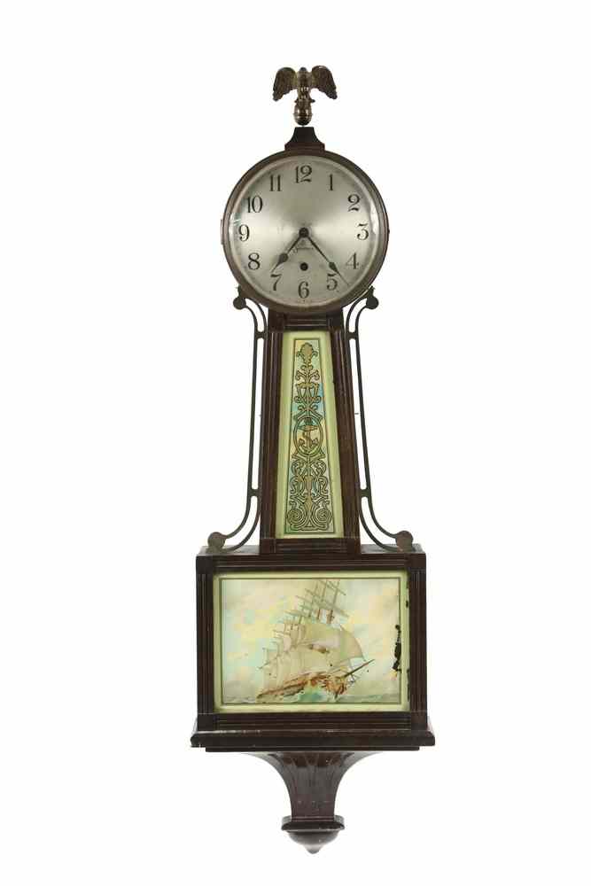 Appraisal: LARGE SESSIONS BANJO CLOCK - Sessions Walnut Case Banjo Clock