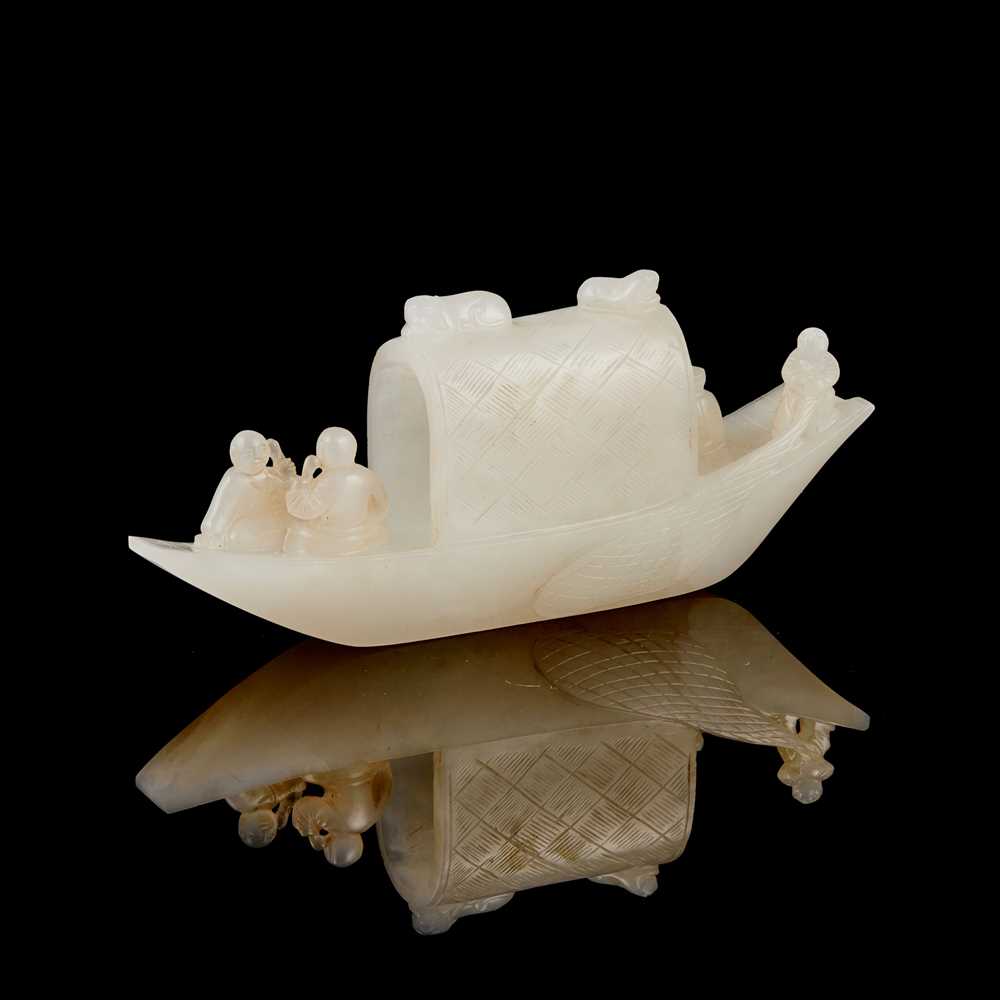 Appraisal: WHITE JADE CARVING OF A SAMPAN QING DYNASTY TH CENTURY