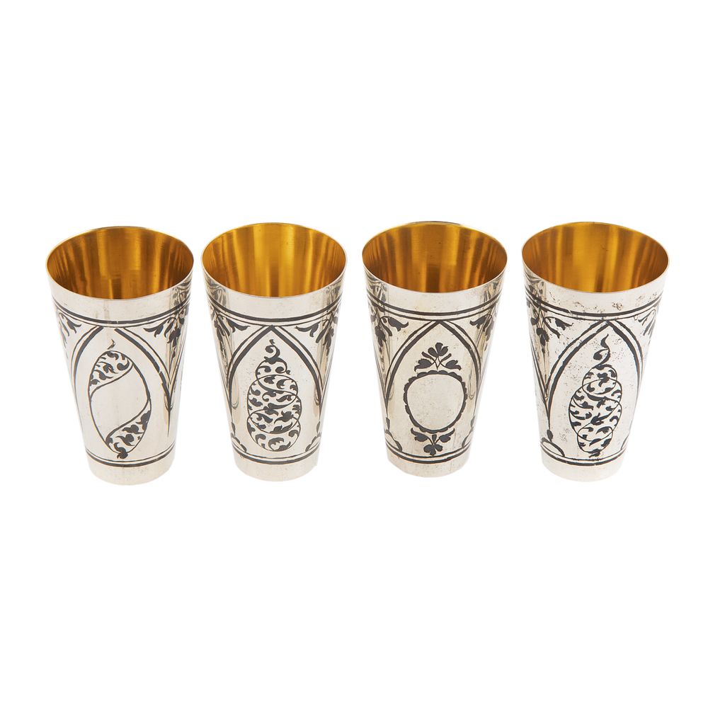 Appraisal: Four Soviet Silver Niello Vodka Cups -c Moscow silver standard