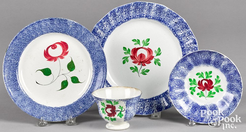 Appraisal: Four piece of Adams Rose spatter th c Four piece