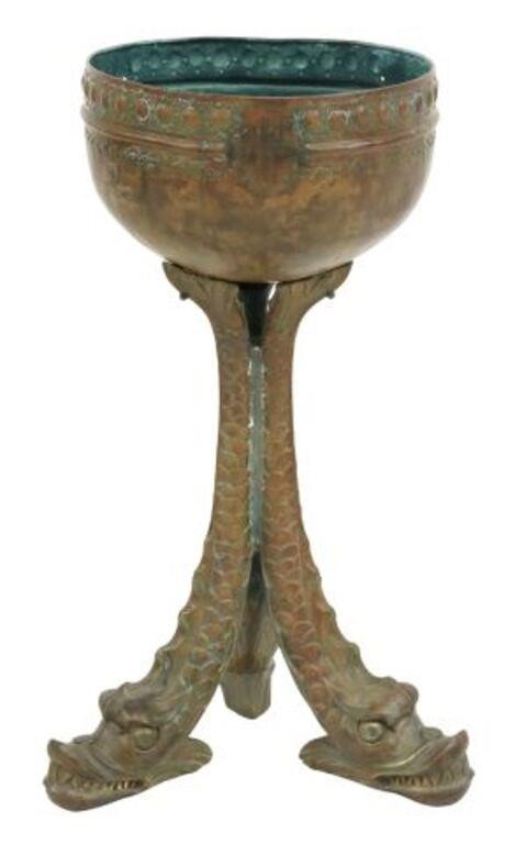 Appraisal: Bronze and copper jardiniere planter bowl with geometric floral designs