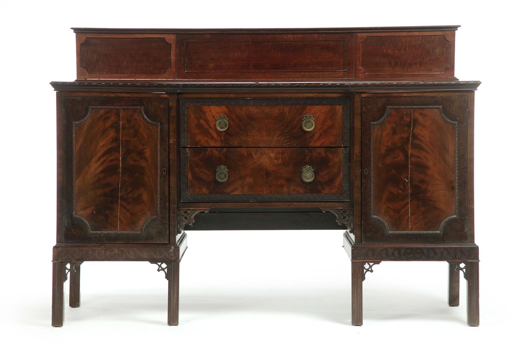 Appraisal: CHINESE CHIPPENDALE-STYLE SIDEBOARD American st quarter- th century flame mahogany