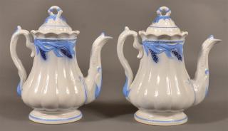 Appraisal: Two Ironstone Blue Wheat Pattern Coffee Pots Two Ironstone China