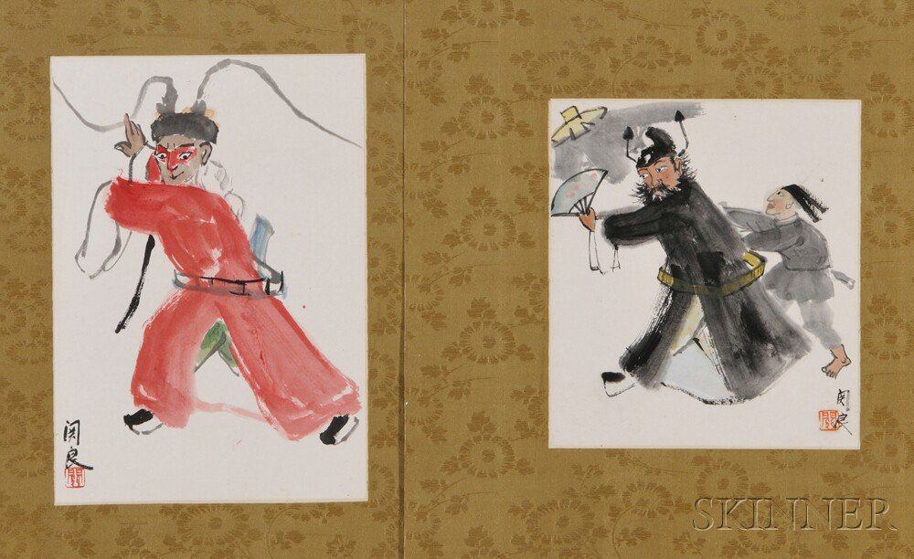 Appraisal: Two Paintings of Xiqu Actors China ink and color on