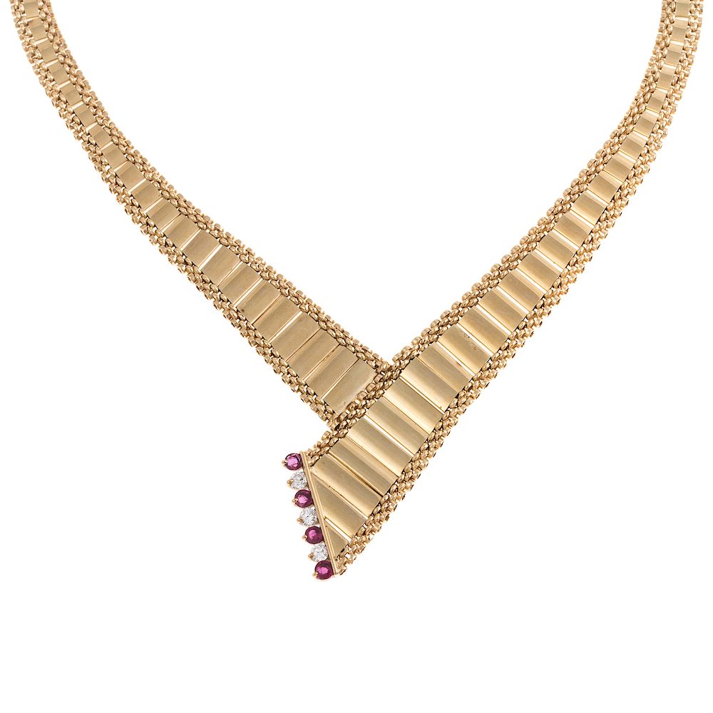 Appraisal: A Ladies Diamond Ruby Wide K Necklace K yellow gold