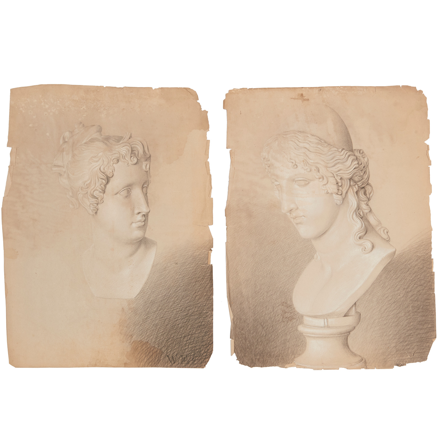 Appraisal: EUROPEAN SCHOOL PAIR OF CLASSICAL DRAWINGS Likely th c classical