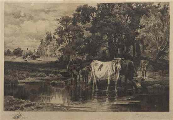 Appraisal: Edward Percy Moran American - Cows Watering etching signed P