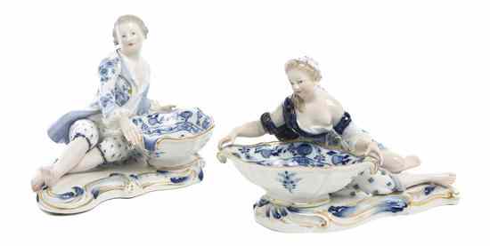 Appraisal: A Pair of Meissen Porcelain Figural Salts each depicting a