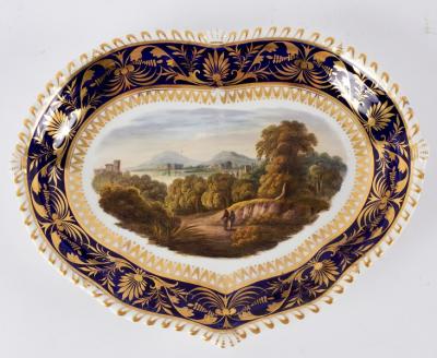 Appraisal: A Derby leaf-shaped dessert plate painted a scene in Germany