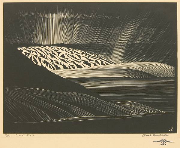 Appraisal: Paul Landacre American - Desert Storm Wood engraving printed on