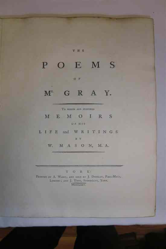 Appraisal: MASON W THE POEMS OF MR GRAY engraved portrait tree