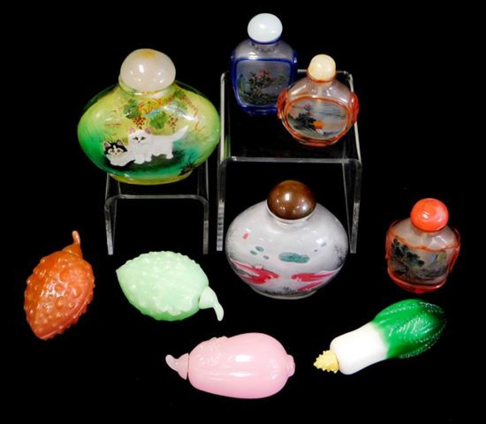 Appraisal: ASIAN Snuff bottles nine pieces all glass including reverse painted