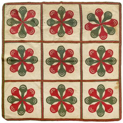 Appraisal: Finely stitched Georgia quilt nine appliqu squares in red and