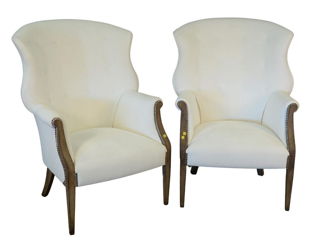 Appraisal: Two Restoration Hardware Upholstered Barrelback Chairs height inches width inches