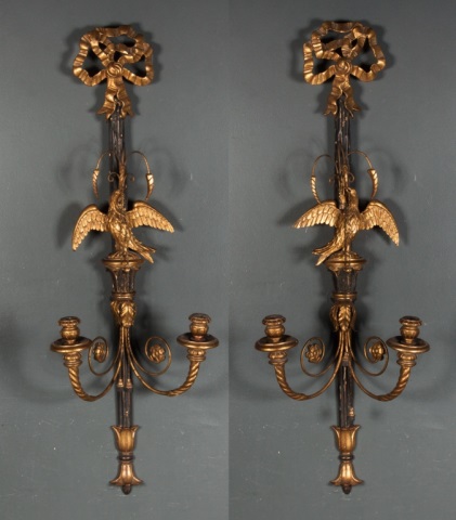 Appraisal: Pair of Louis XVI style carved wood sconces th century