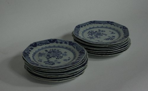 Appraisal: Sixteen Chinese blue and white octagonal plates Qianlong painted with