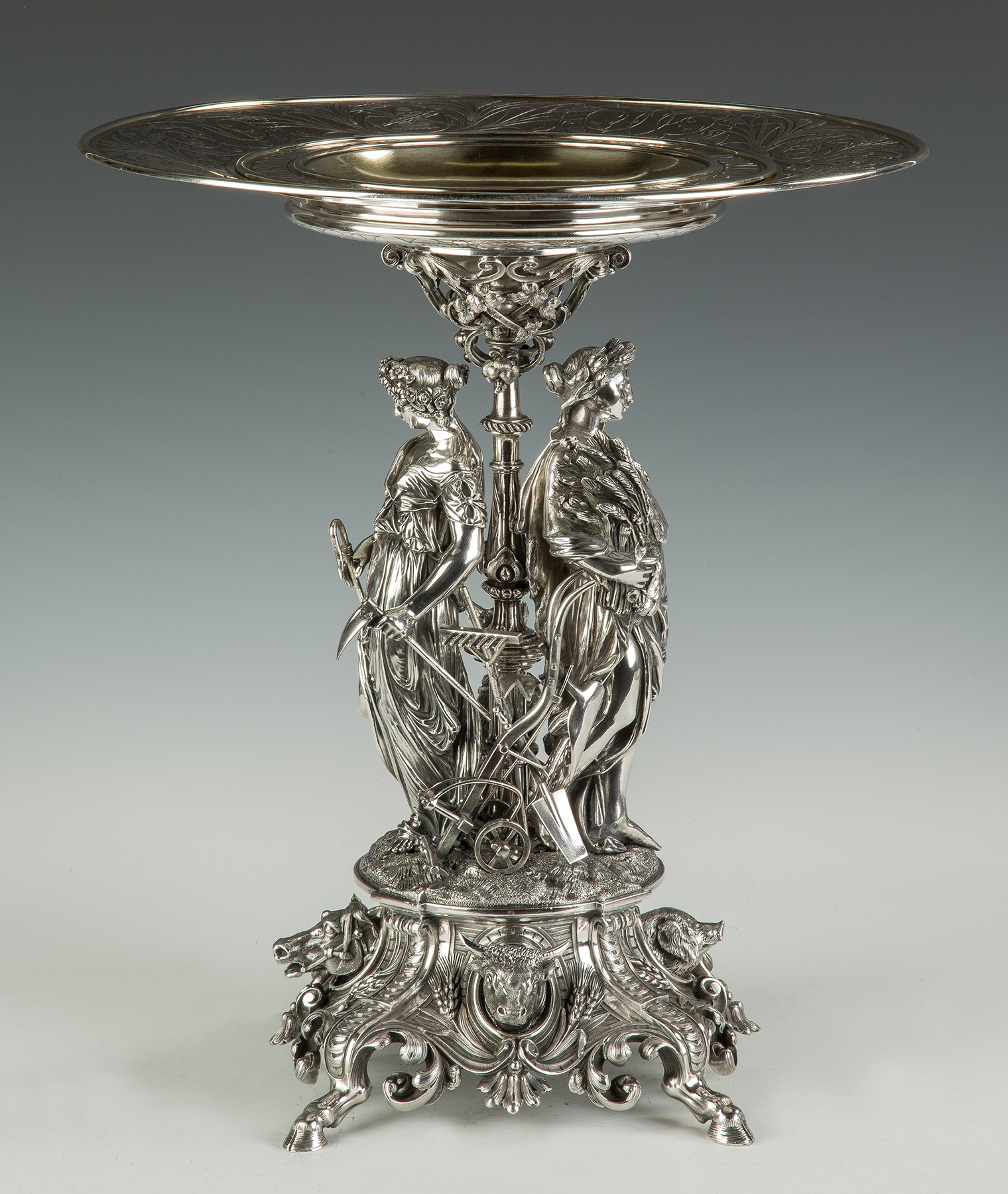 Appraisal: Fine and Monumental French Sterling Silver Agricultural Figural Presentation Piece