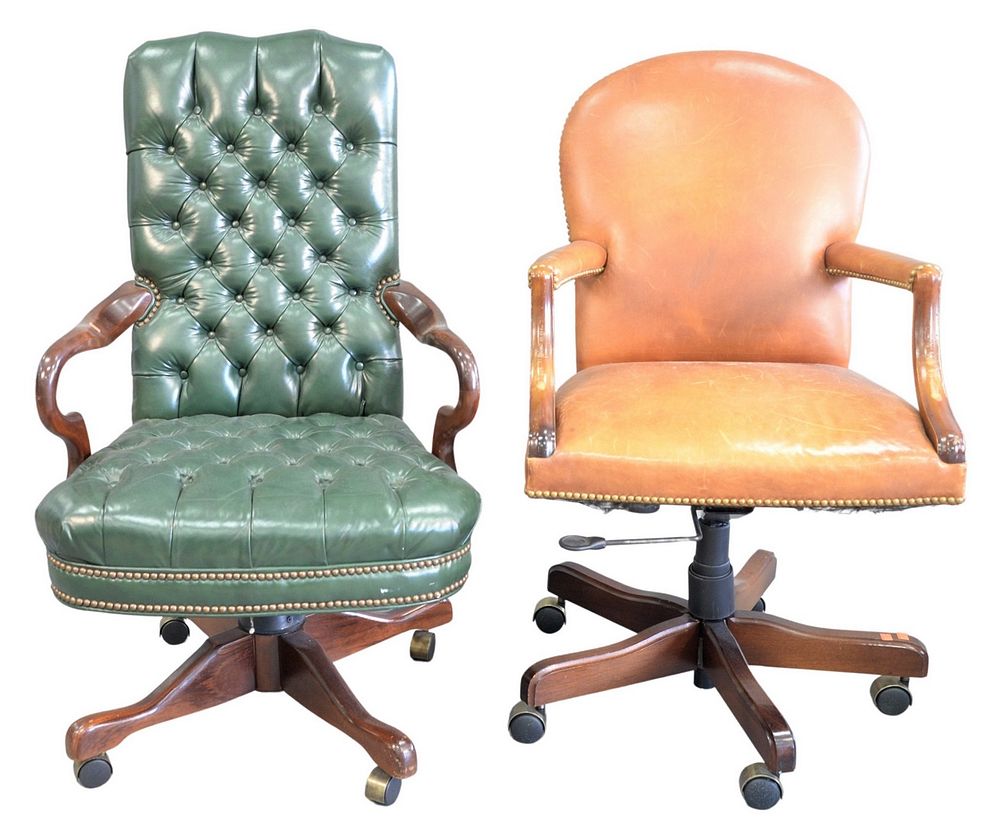 Appraisal: Two Leather Upholstered Office Chairs on Swivel Bases one having