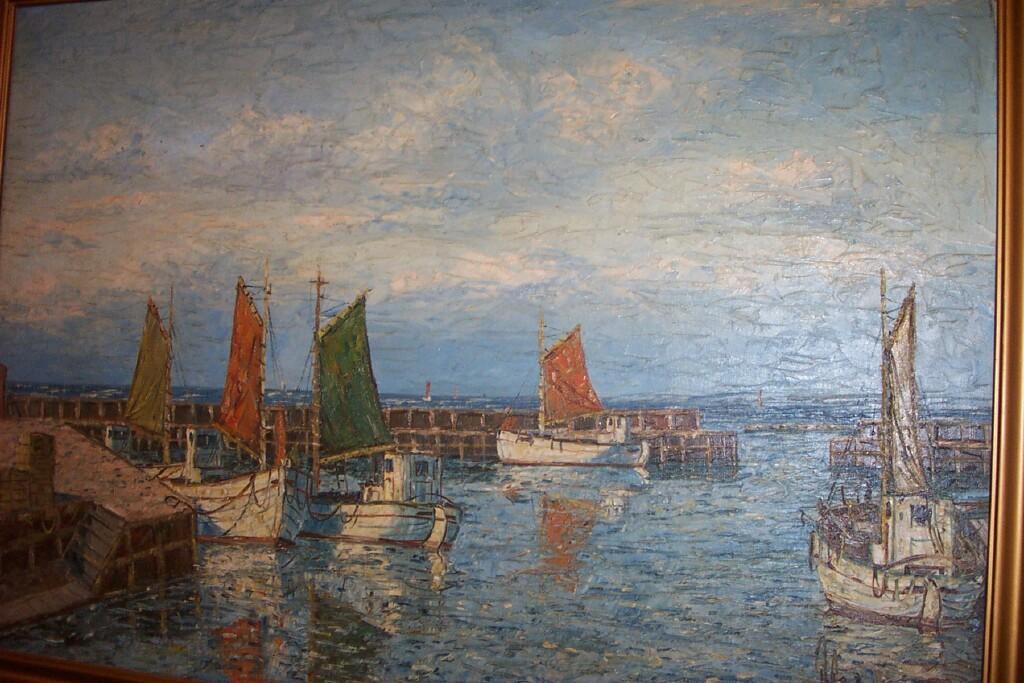 Appraisal: An oil painting on canvas of a harbour scene with