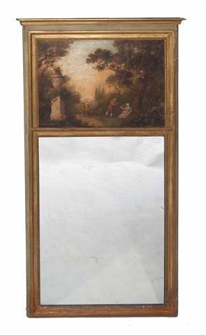 Appraisal: A FRENCH GILTWOOD HANGING WALL MIRROR inset an oil painting