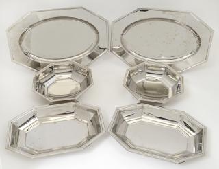 Appraisal: SET OF SIX JEAN DOUZON SILVER PLATED DISHES French Comprising