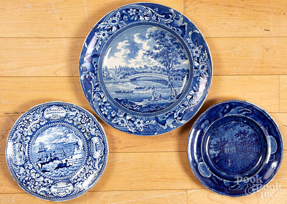 Appraisal: Three Historical blue Staffordshire plates etc Three Historical blue Staffordshire