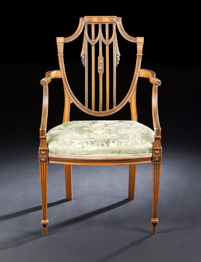 Appraisal: Edwardian Satinwood and Polychromed Armchair ca in the Adam taste