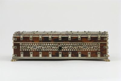 Appraisal: A Middle Eastern ivory stationery box applied with reticulated ivory