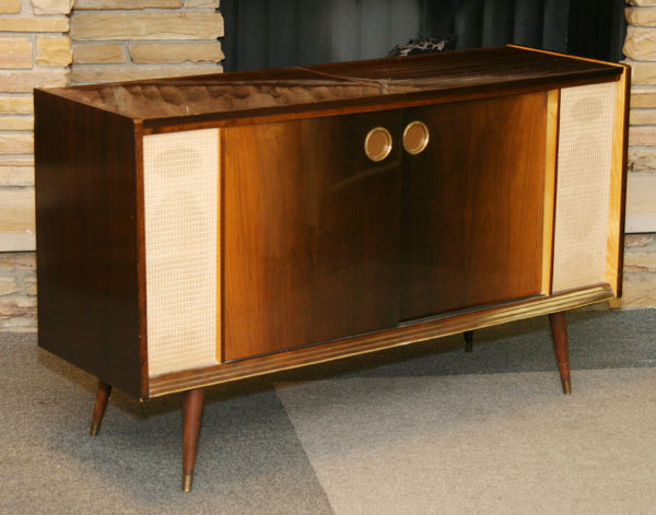 Appraisal: Mid century modern console record cabinet and short wave radio