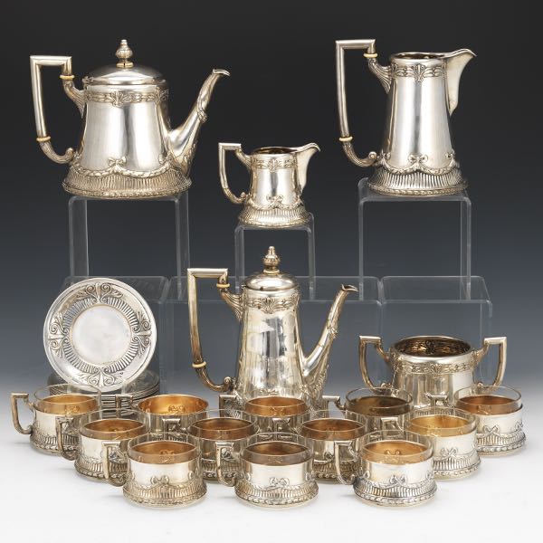 Appraisal: AUSTRO-HUNGARIAN JUGENDSTIL COFFEE AND TEA SERVICE Jugendstil hollowware service silver