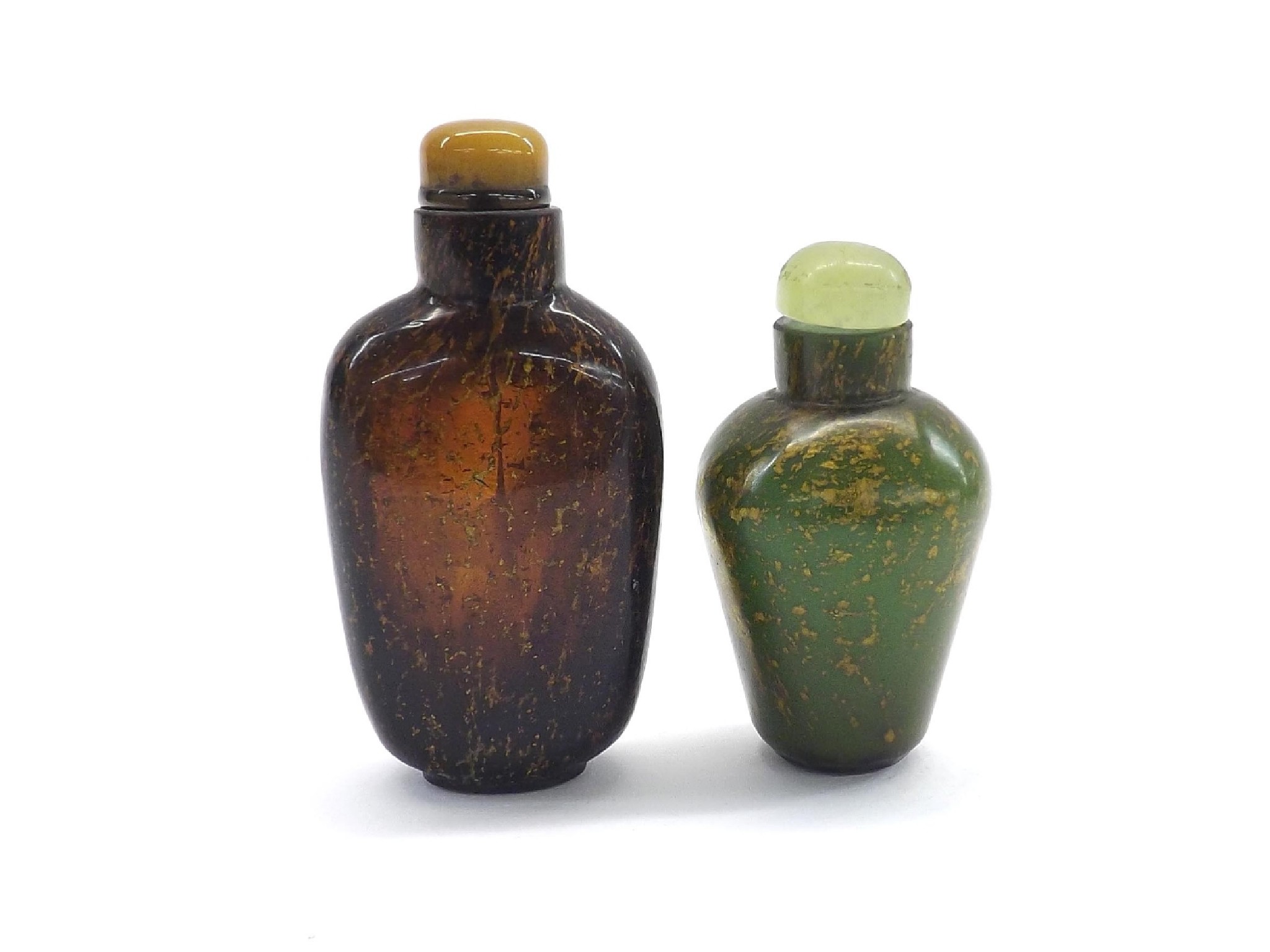 Appraisal: Two glass snuff bottles with speckled gilt decoration