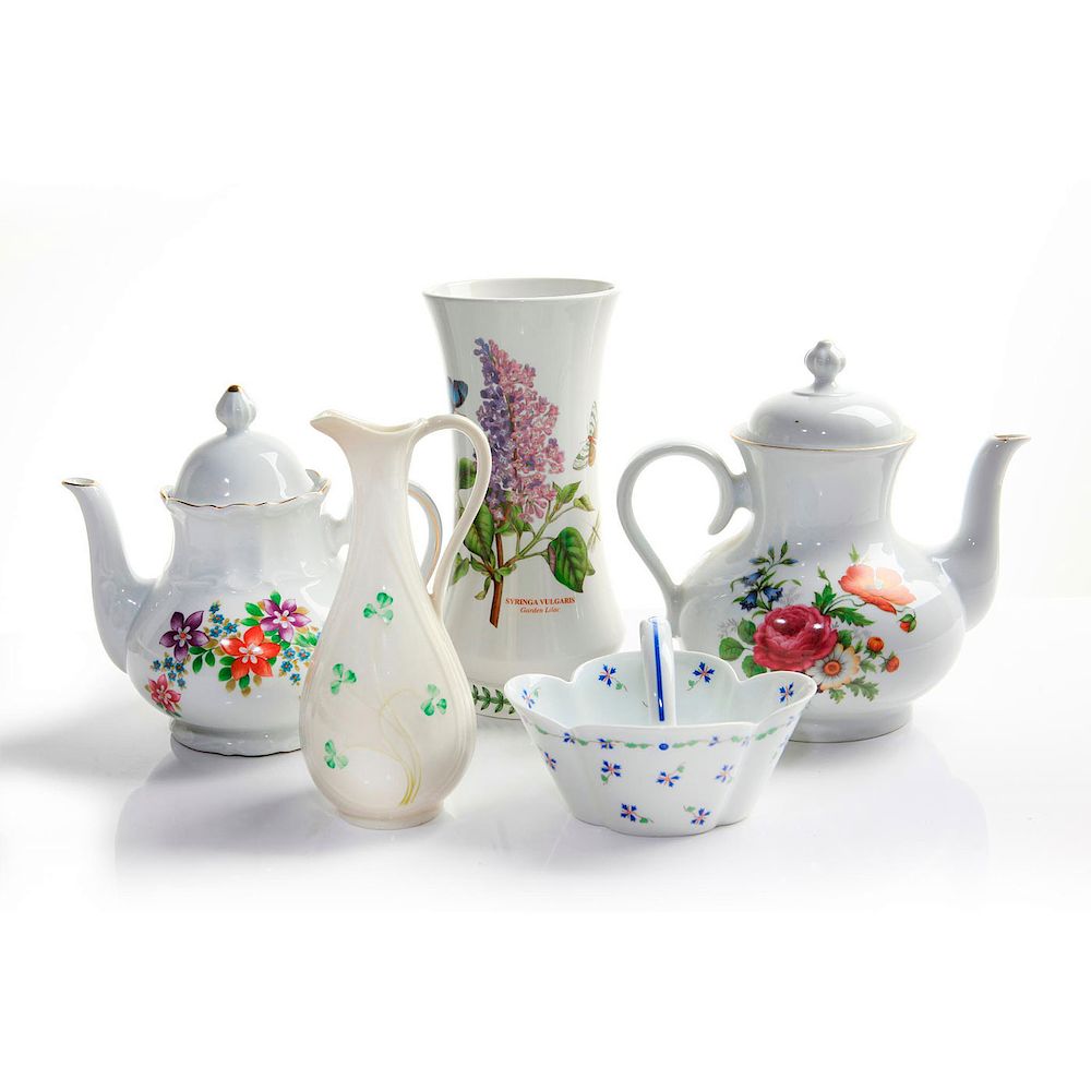 Appraisal: PIECE MIXED EUROPEAN FLORAL THEMED PORCELAINE Bareuther teapots Haviland limoges