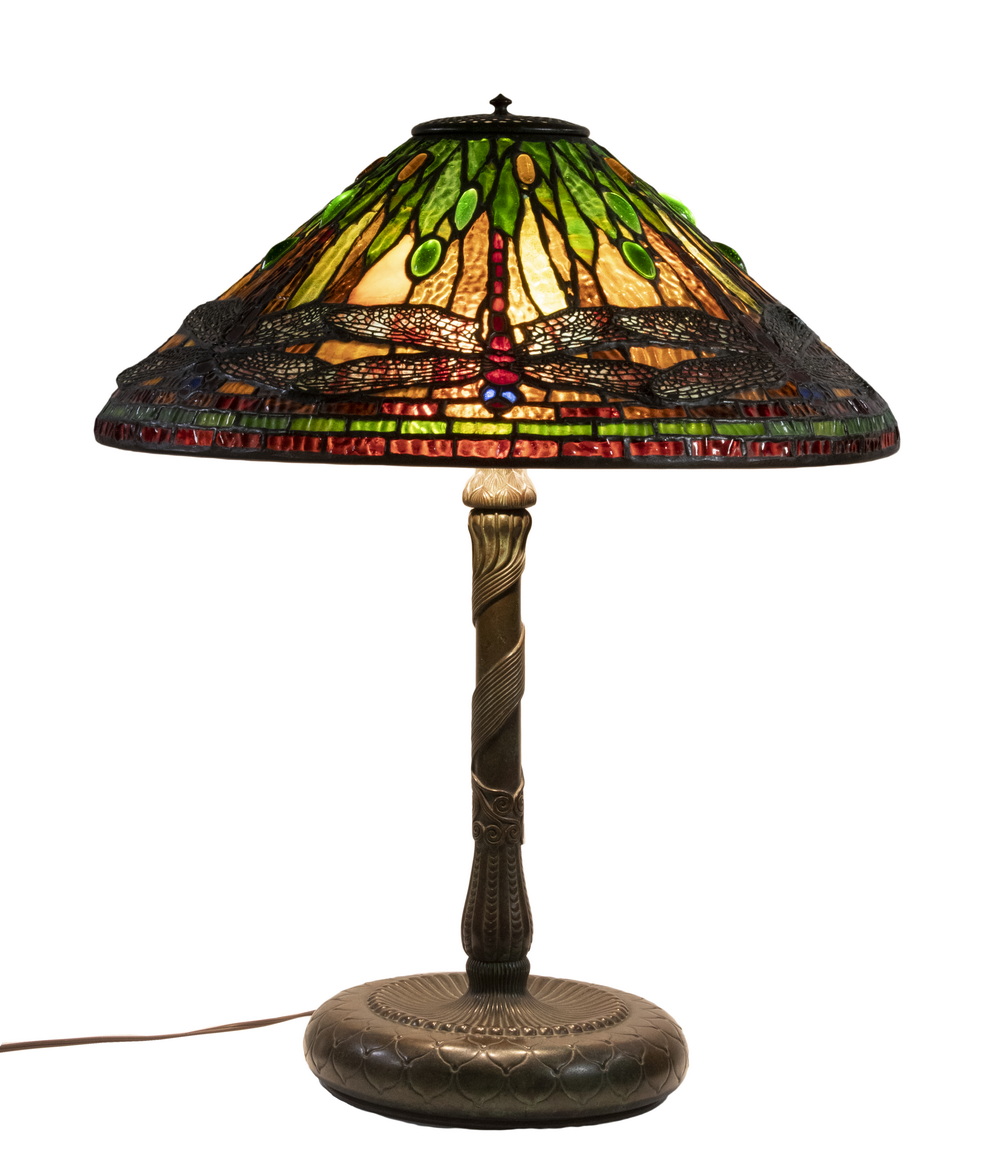 Appraisal: TIFFANY STUDIOS BRONZE TABLE LAMP WITH SHADE Circa Tiffany Studios