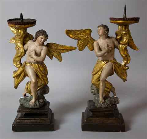 Appraisal: PAIR OF CONTINENTAL BAROQUE STYLE CARVED PRICKET STICKS th century