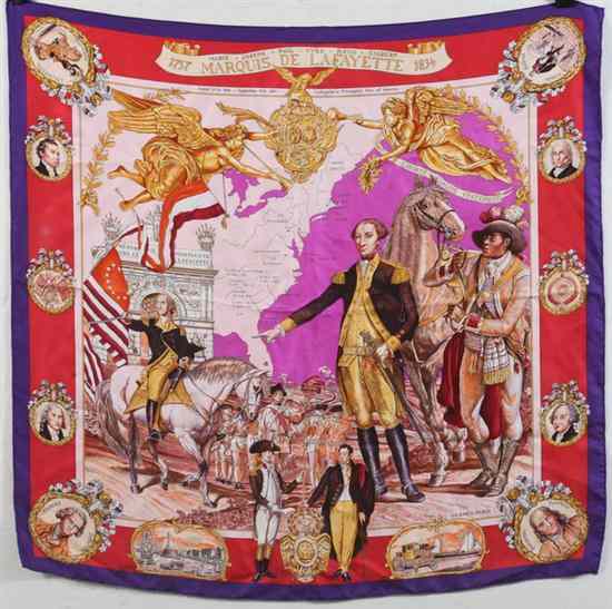 Appraisal: HERM S SILK SCARF ''Marquis de Lafayette'' Herm s Paris