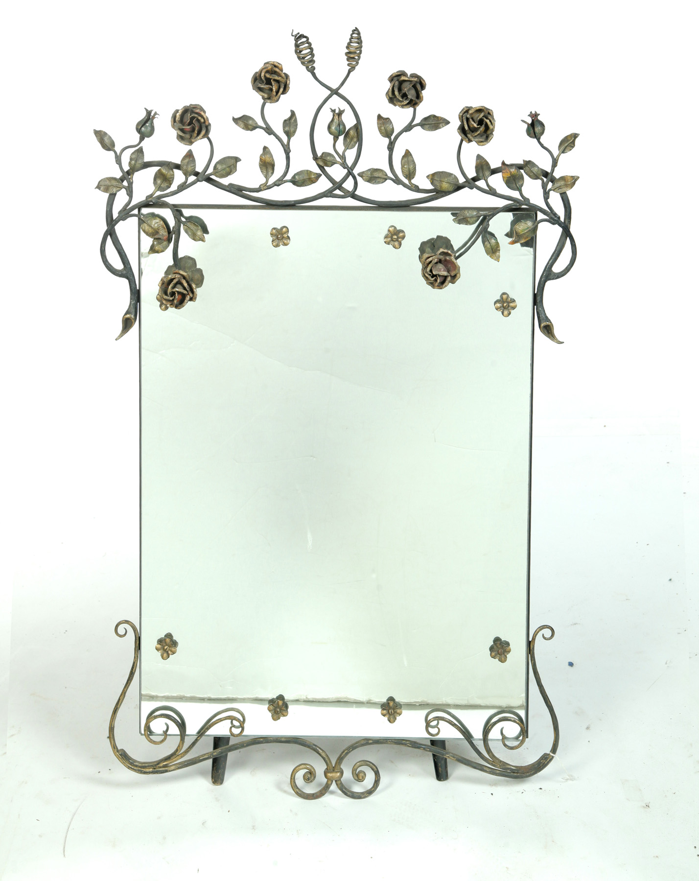 Appraisal: MIRROR European eary th century Ironwork floral frame Traces of