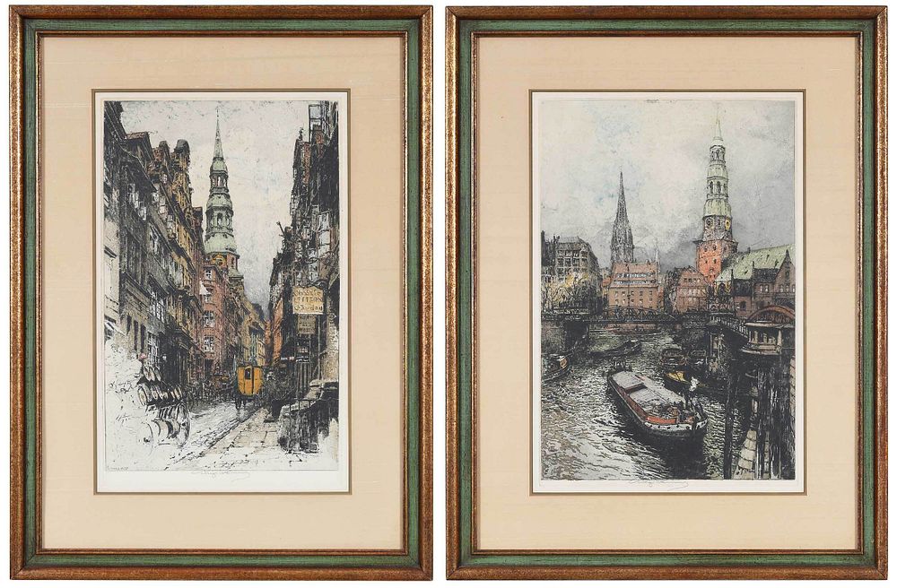 Appraisal: Luigi Kasimir Austrian - Two etching and aquatints Zoll Canal