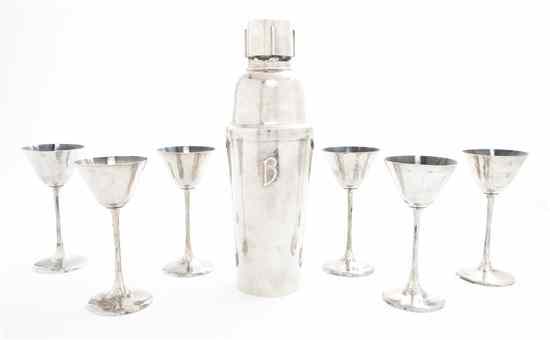 Appraisal: An American Arts Crafts Sterling Silver Assembled Cocktail Set Kalo