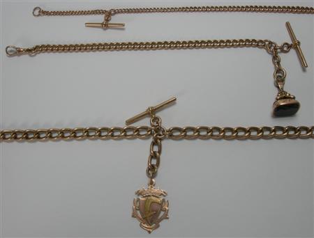 Appraisal: A ct gold hollow link double Albert chain with a